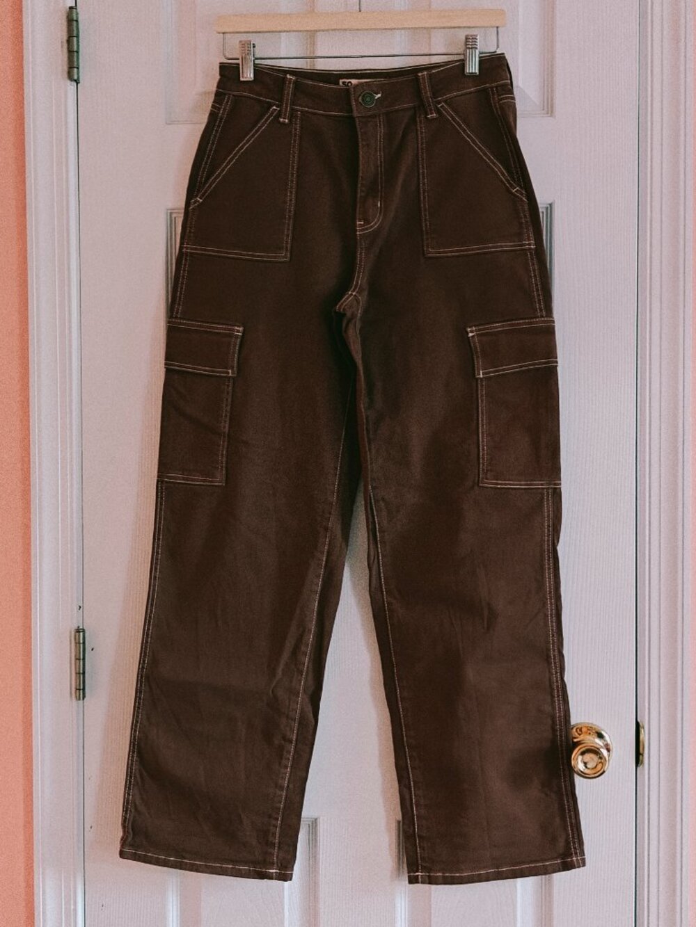 SO High Rise Cargo Pants Brown Size 7/28W Y2K Utility Wide Leg